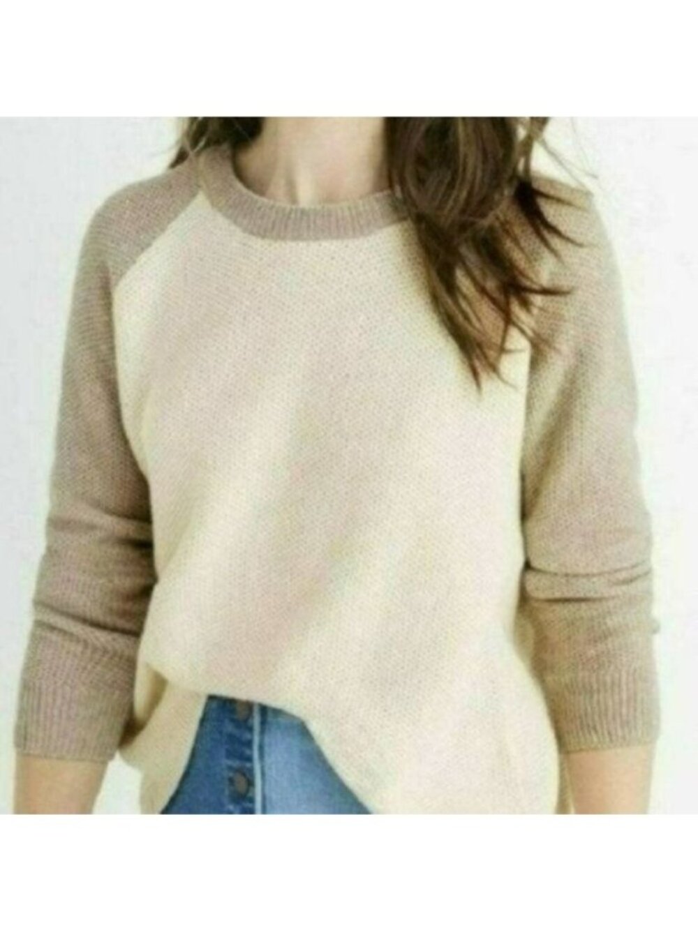 Madewell Province Women's Small Cream Tan Honeycomb Knit Crewneck Sweater